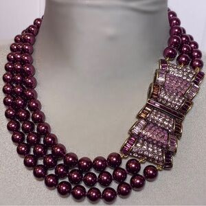 Heidi Daus Passion for Pretty Faux Purple Pearls Focal Crystals Signed Statement